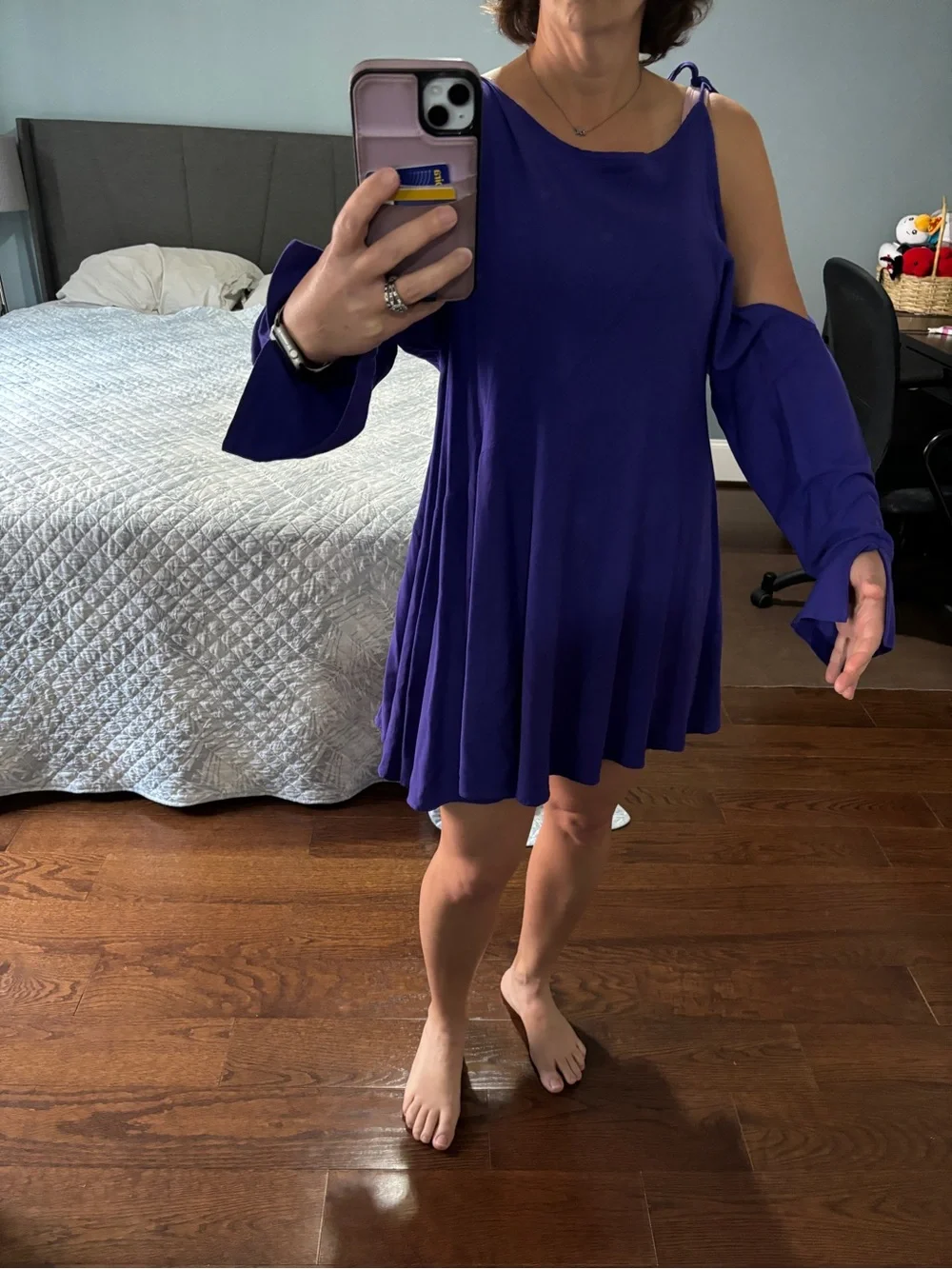 Free People Purple Cold Shoulder Boho Mini Dress Tie Strap - Size M/L*